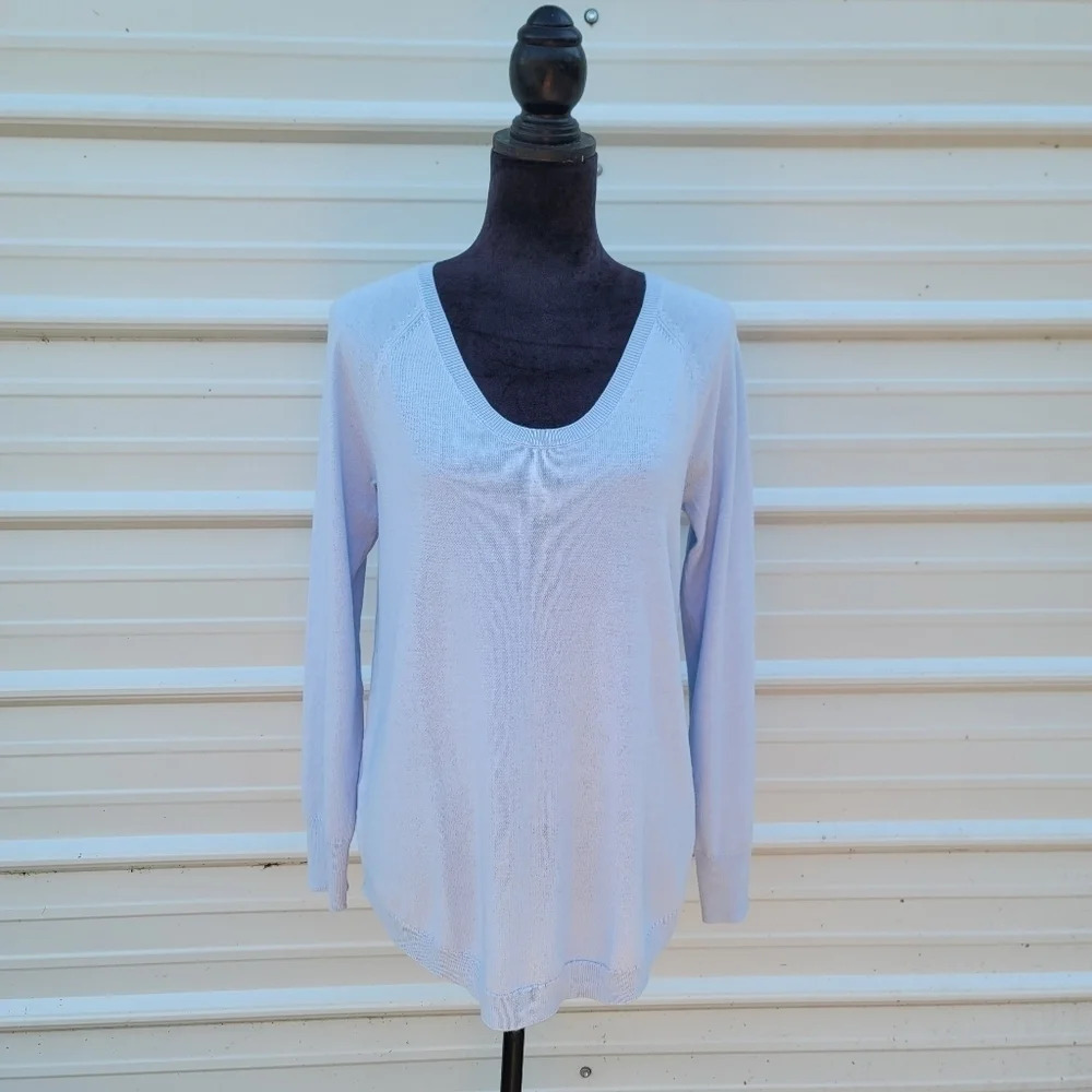 NWOT Ann TAYLOR LOFT SZ M Acrylic/Nylon Baby Blue Scoop Neck Pullover Sweater